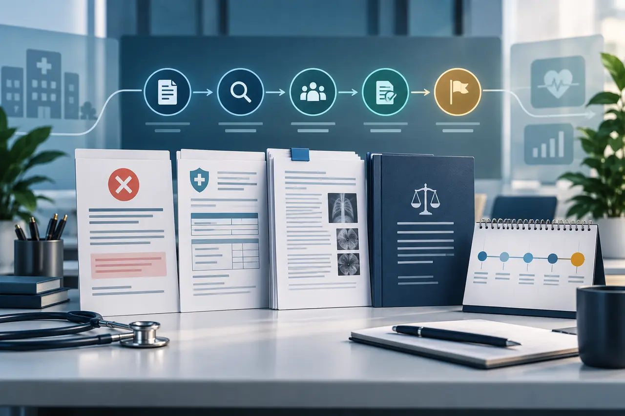 Abstract health plan claim records organized into a structured appeal and review workflow