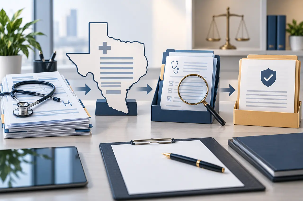Texas workers' compensation medical fee dispute documentation moving through an administrative review workflow